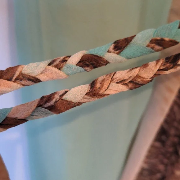 charlie jade Silk Turquoise Teal Brown Animal Print Belt Maxi Dress Size Small - Picture 11 of 11